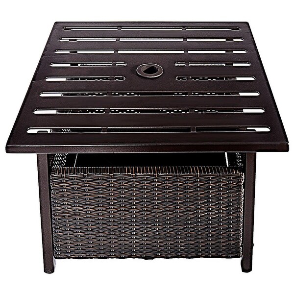 Costway Brown Rattan Wicker Steel Side Table Outdoor Furniture Deck