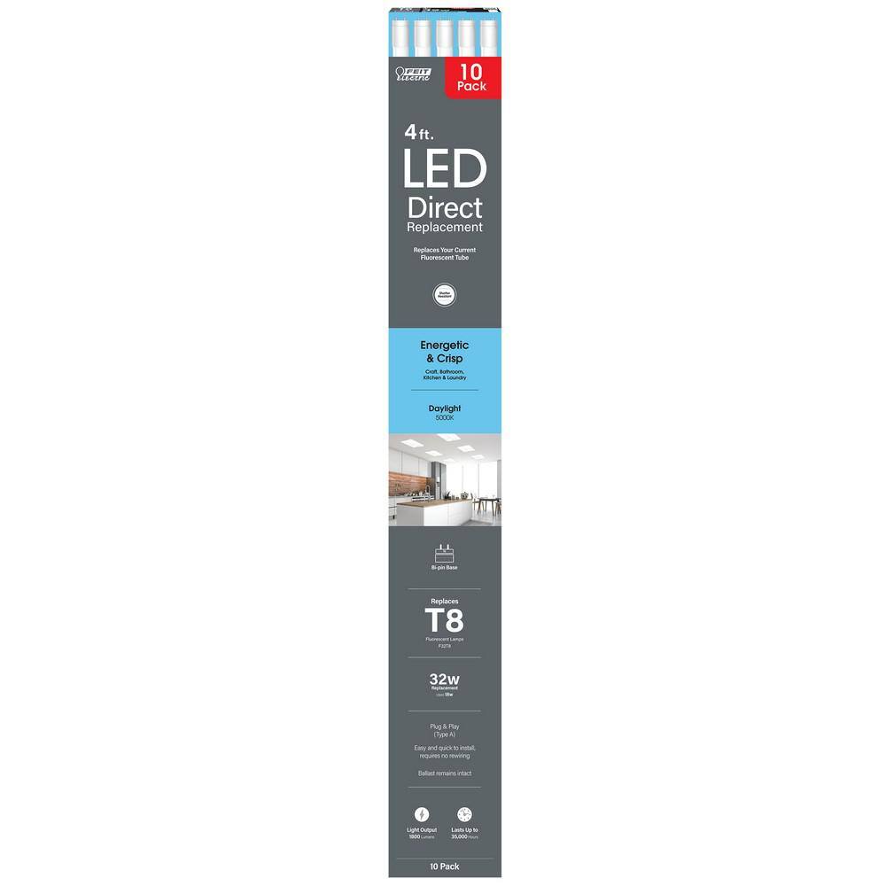 Feit Electric 18-Watt 4 ft. T8 G13 Type A Plug and Play Linear LED Tube Light Bulb Daylight 5000K (10-Pack) T848850LED10