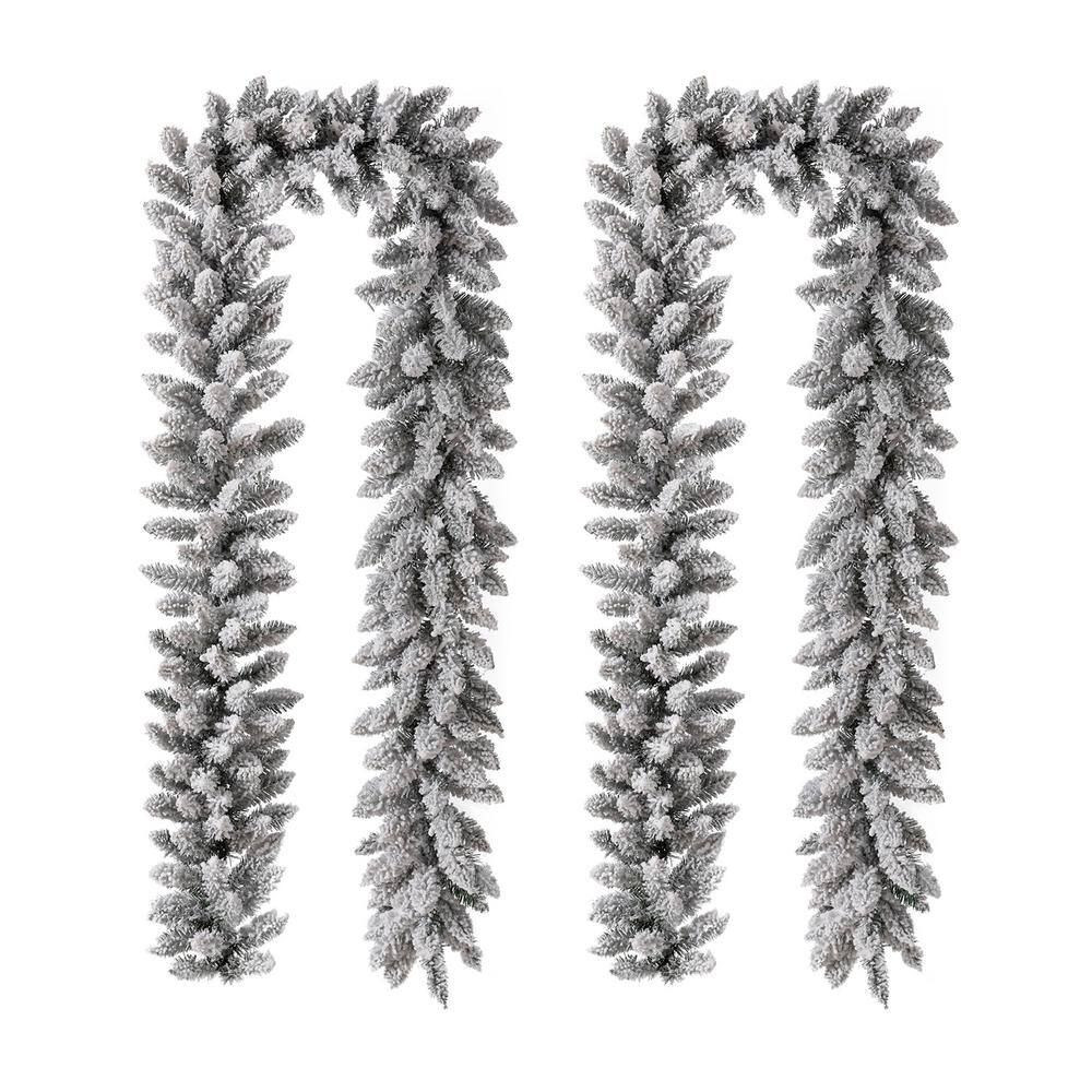 2-Pack 9 ft. Pre-Lit Snow Flocked Artificial Christmas Garland with Warm White LED Lights GH2016000014