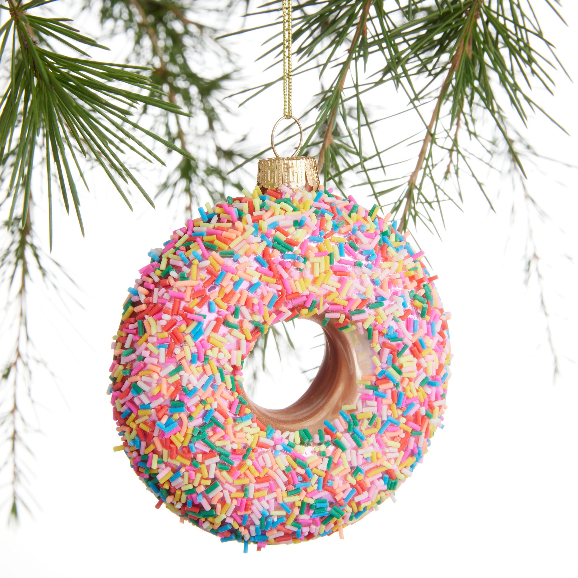 3.5 Pink Donut Glass Ornament Set Of 6