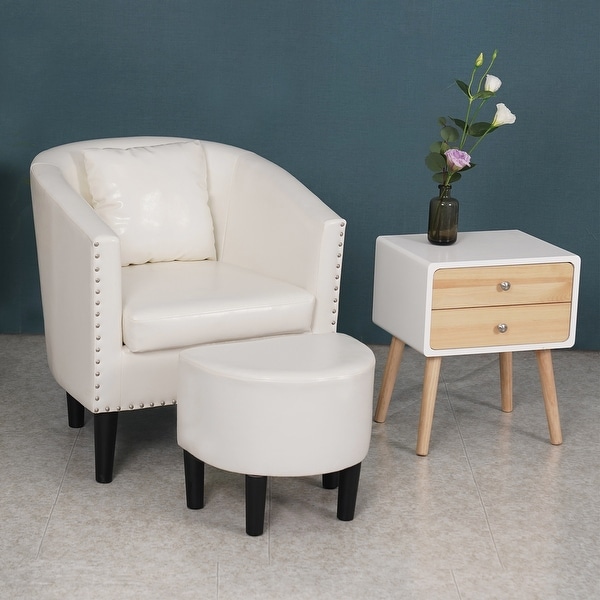 Modern Accent Chair with Ottoman Set， PU Leather Upholstered Club Round Arms Chair