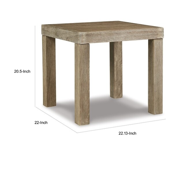 Fayi 22 Inch Outdoor End Table，Square Slatted Design，Natural Brown Finish