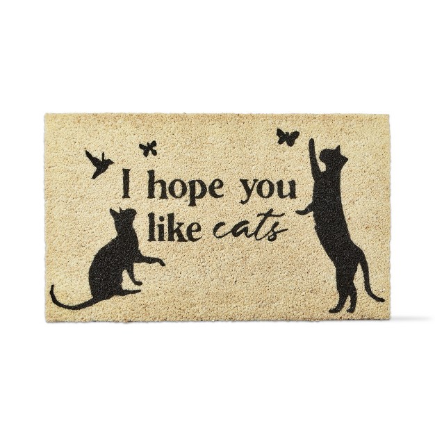 Hope You Like Cats Sentiment With Cats Rectangle Indoor And Outdoor Coir Door Welcome Mat Beige