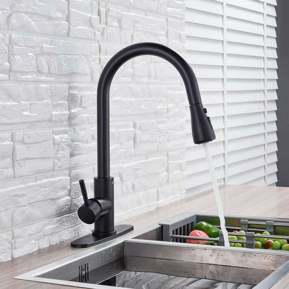 Senlesen Matte Black Kitchen Sink Faucet Pull Out Sprayer 360 Rotation with Cover