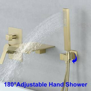 Satico Single-Handle Wall Mount RomanTub Faucet with Hand Shower in Brushed Gold (Valve Included) SS88024DA