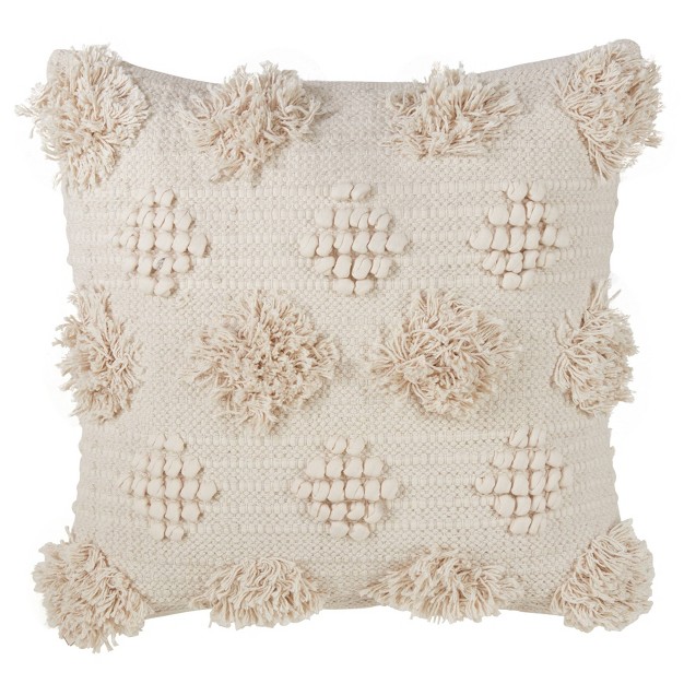 Moroccan Down Filled Pom pom Square Throw Pillow Ivory Saro Lifestyle