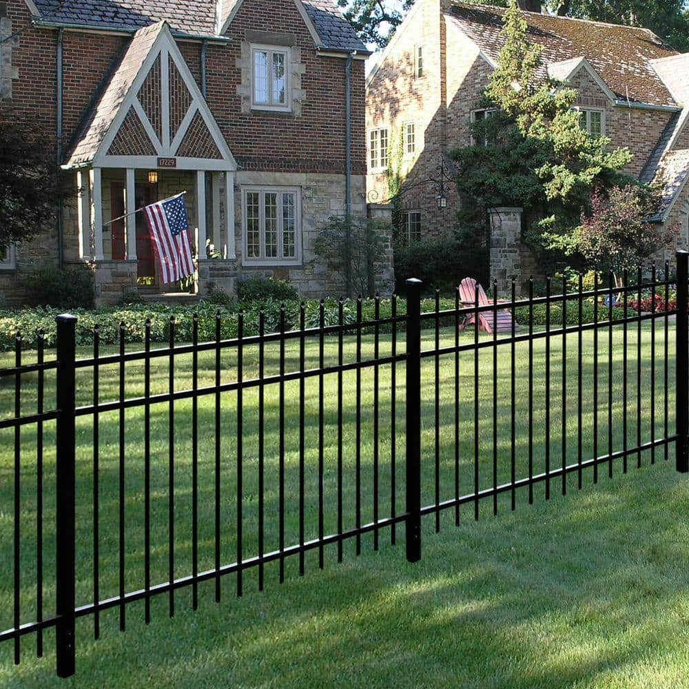 Barrette Outdoor Living Cascade Heavy-Duty 2-1/2 in. x 2-1/2 in. x 7-1/3 ft. Black Aluminum Fence Gate Post 73003958