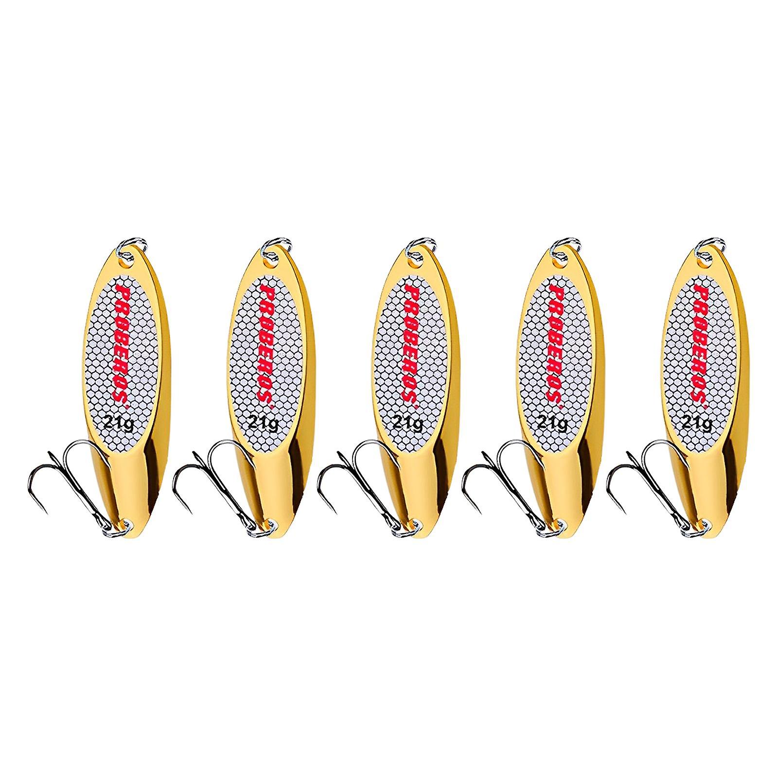 5x Fishing Spoons Vertical Hard Spinnerbaits Bass Baits Freshwater Saltwater Gold 21g