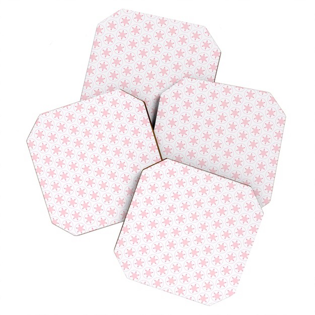 Monika Strigel Festive Stamped Stars Pink Rose Set Of 4 Coasters Deny Designs