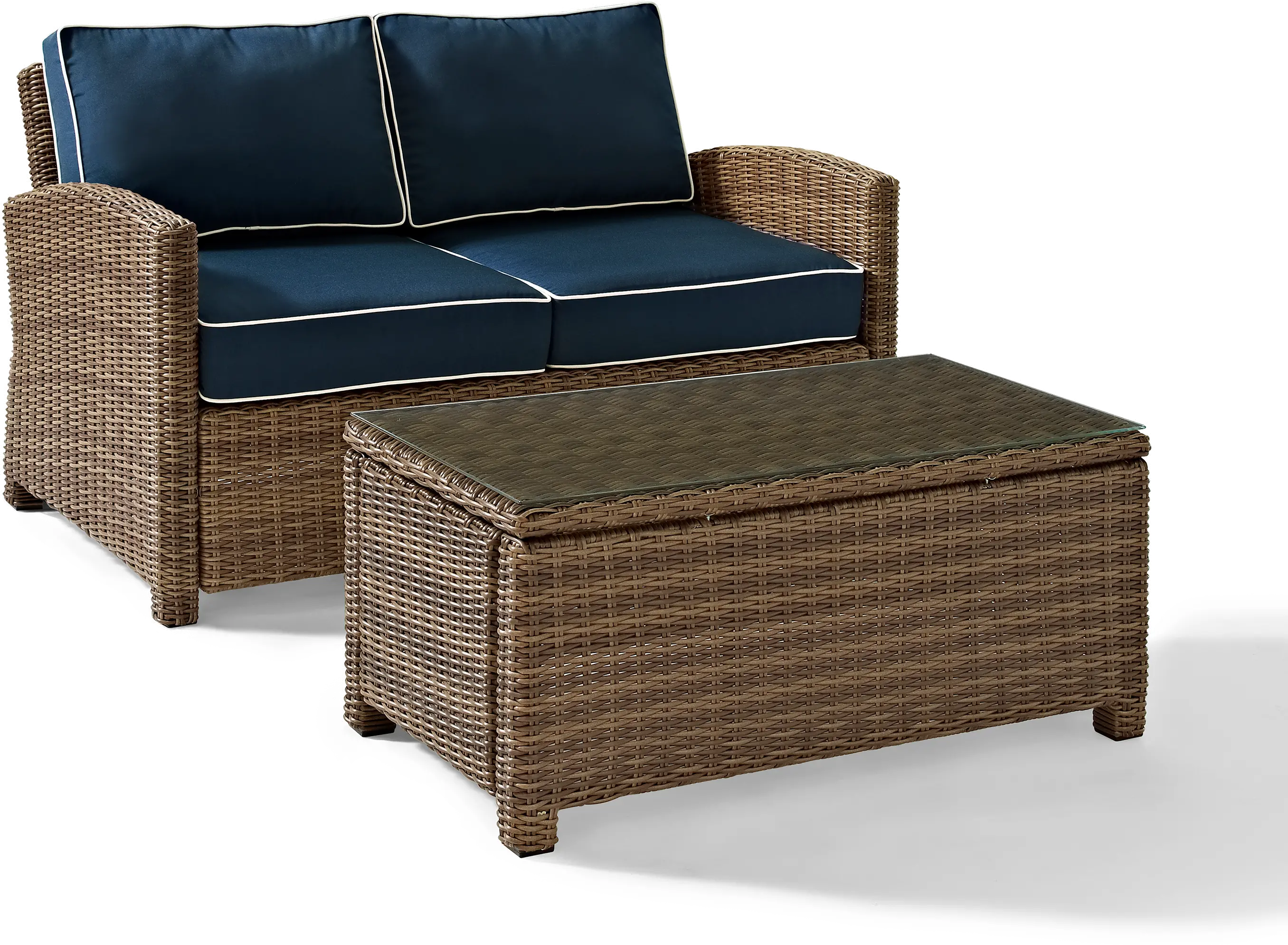 Bradenton Navy and Wicker 2 pc Loveseat and Table Set