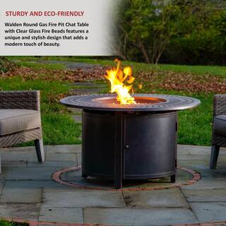 Alfresco Walden 44 in. Outdoor Round Cast Aluminum Gas Fire Pit in Topaz Bronze with Clear Glass Fire Beads 310-3005