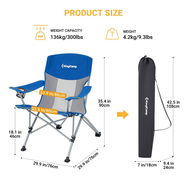 Kingcamp Mesh Oversized Outdoor Folding Lounge Chair With Cupholder And Carry Bag For Camping Sporting Events Or Tailgating Blue grey