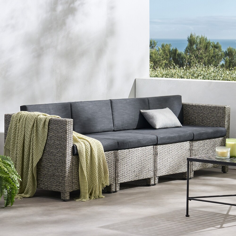 Puerta Wicker Outdoor 4 Seater Sectional Sofa with Cushions by Christopher Knight Home