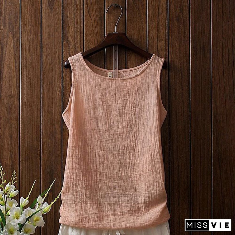 Texture Round Neck Comfy Casual Tank Top