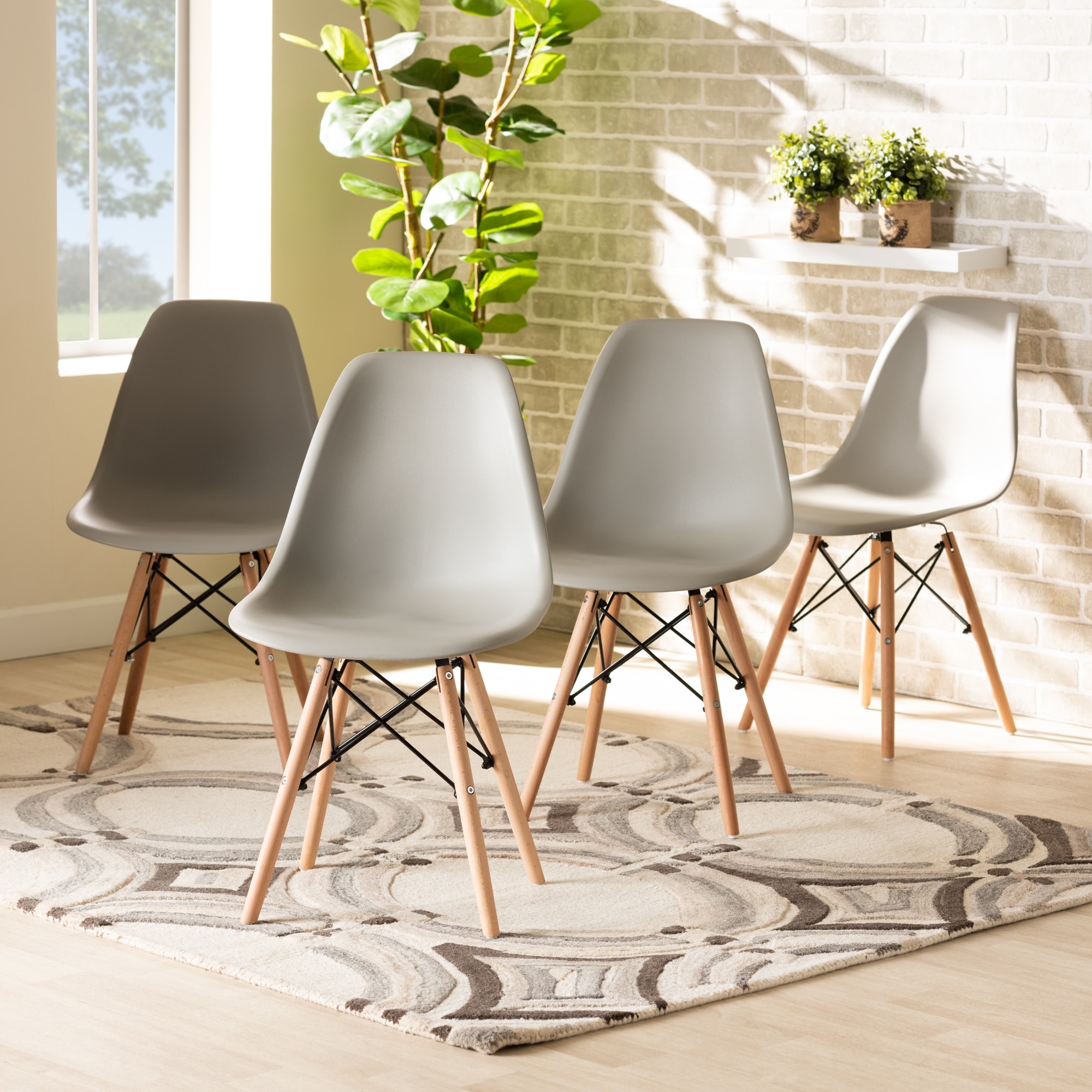 Jaspen Modern and Contemporary Plastic and Wood Dining Chair Set (4pc)