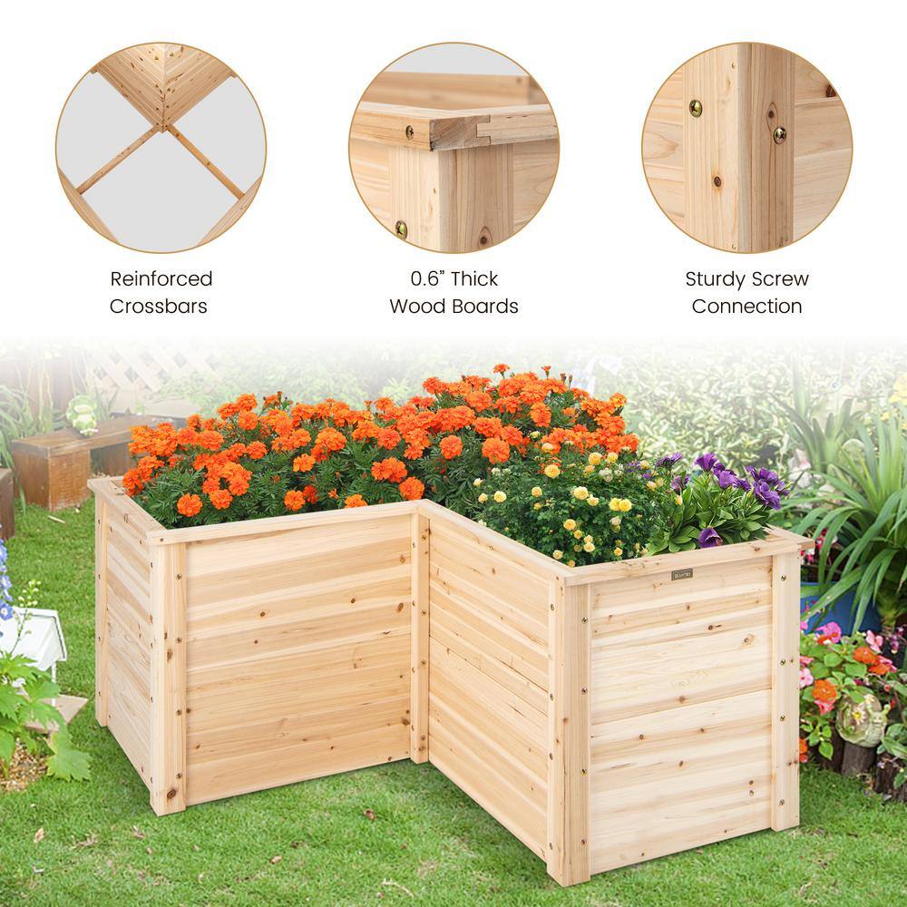 ANGELES HOME 24 in. L-Shaped Wooden Raised Garden Bed with Open-Ended Base Planter Box 8CK35-GT76