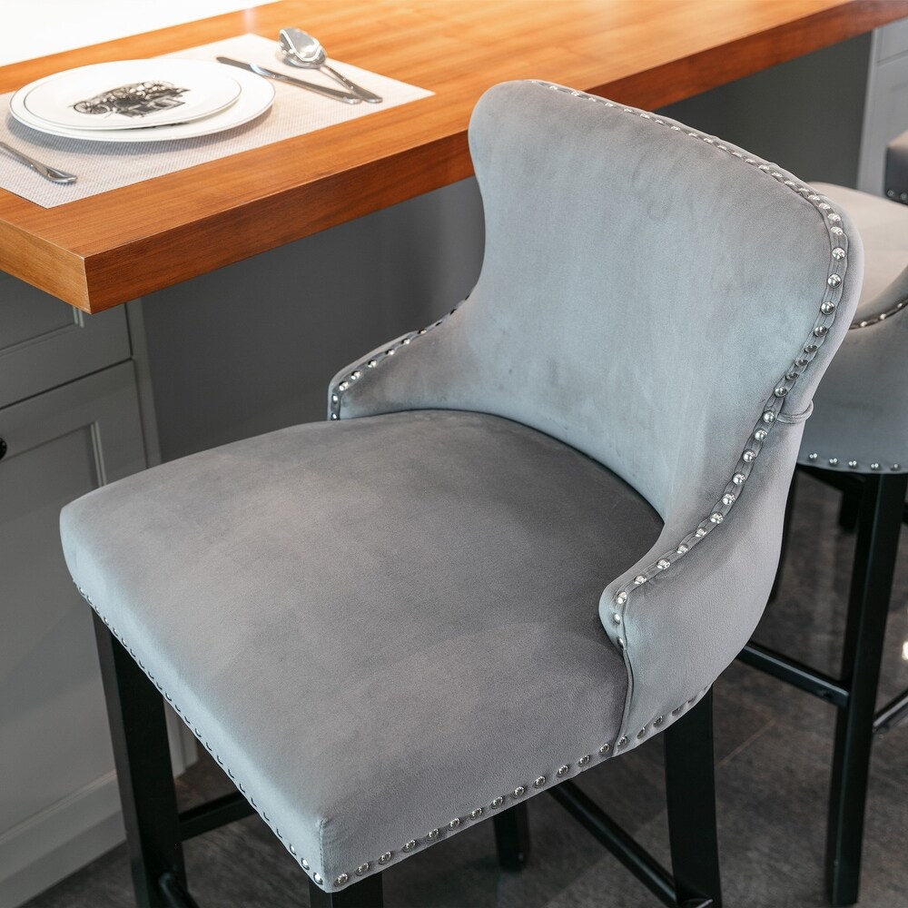 Gray Button Tufted Barstools Velvet Armless Chair Bar Table Stool 4pcs