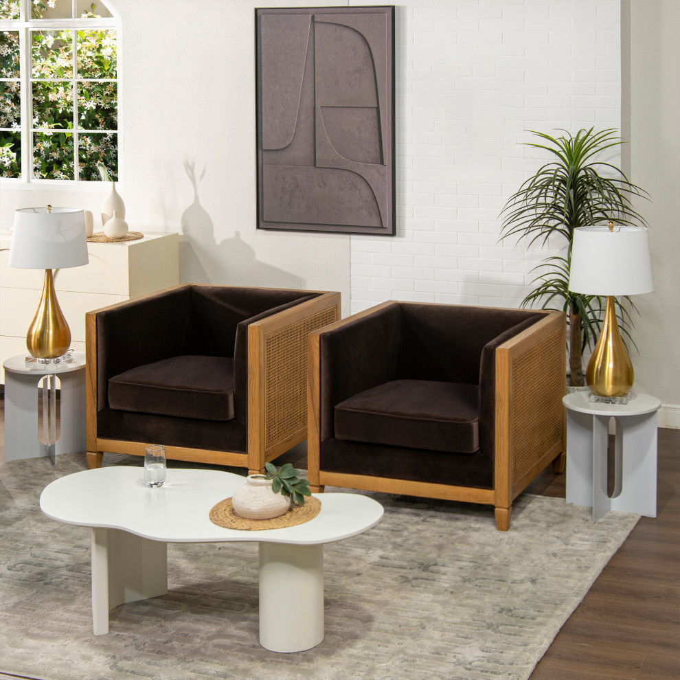 Georgia 34 quotCane Rattan Tuxedo Armchair  Deep Brown   Tropical   Armchairs And Accent Chairs   by Jennifer Taylor Home  Houzz