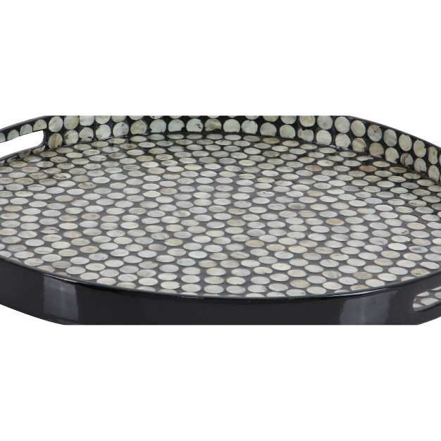 X 24 quot Round Lacquer And Shell Tray With Handles Black white Olivia amp May