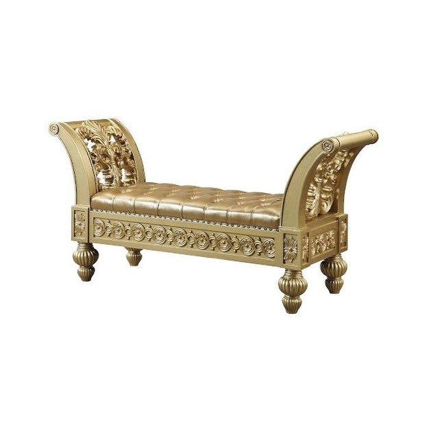 Seville Pu Bench Gold Finish Acme Furniture