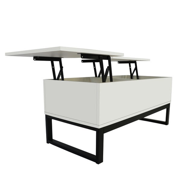 White Wood Lift Top Coffee Table with Hidden Storage Compartment