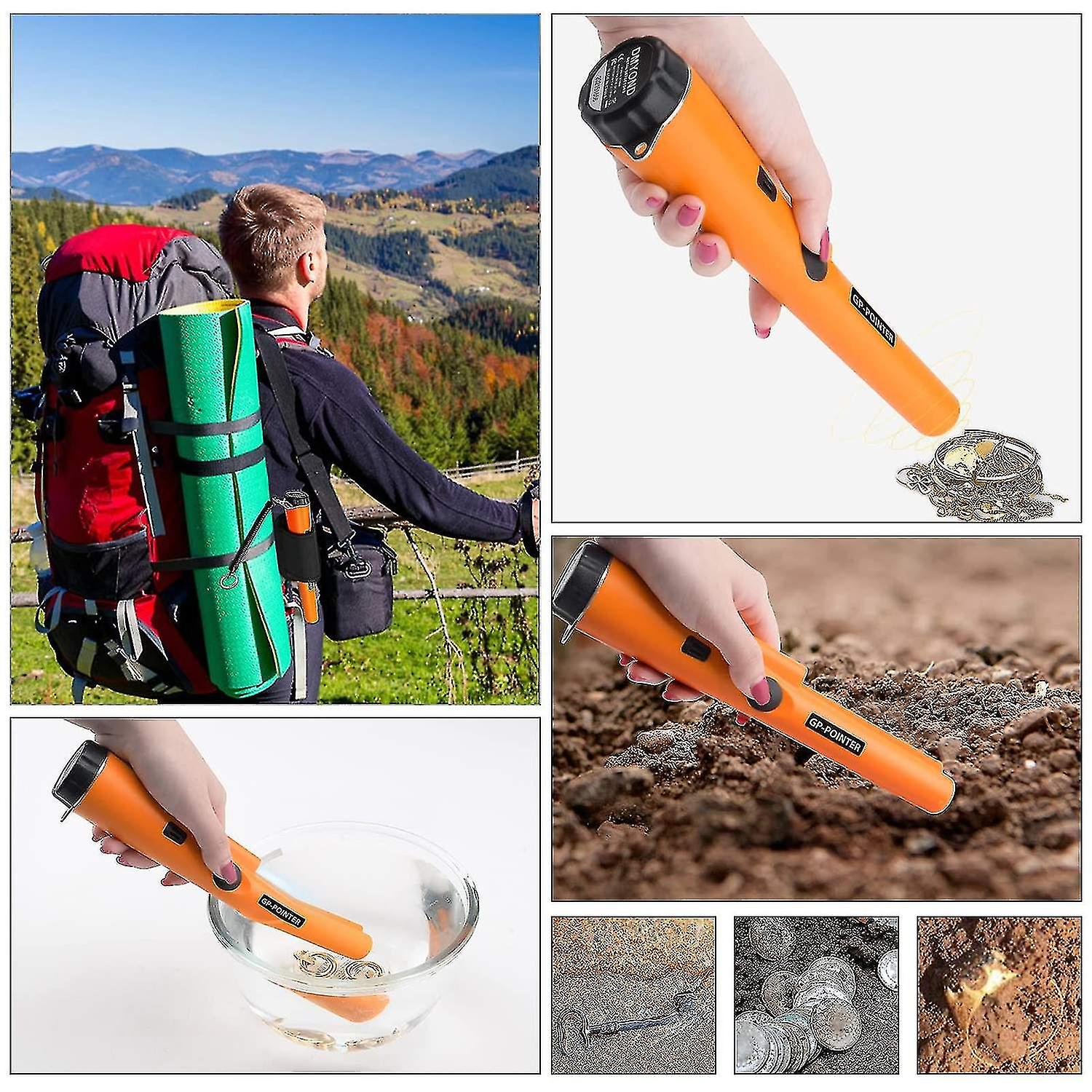 Metal Detector Pinpointer， 360search Gold Treasure Pinpointing Finder Probe With Led And Holster， Wa