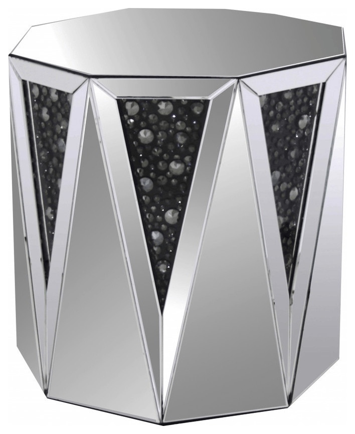 24 quotSilver And Faux Crystals Octagon Mirrored End Table   Contemporary   Side Tables And End Tables   by HomeRoots  Houzz