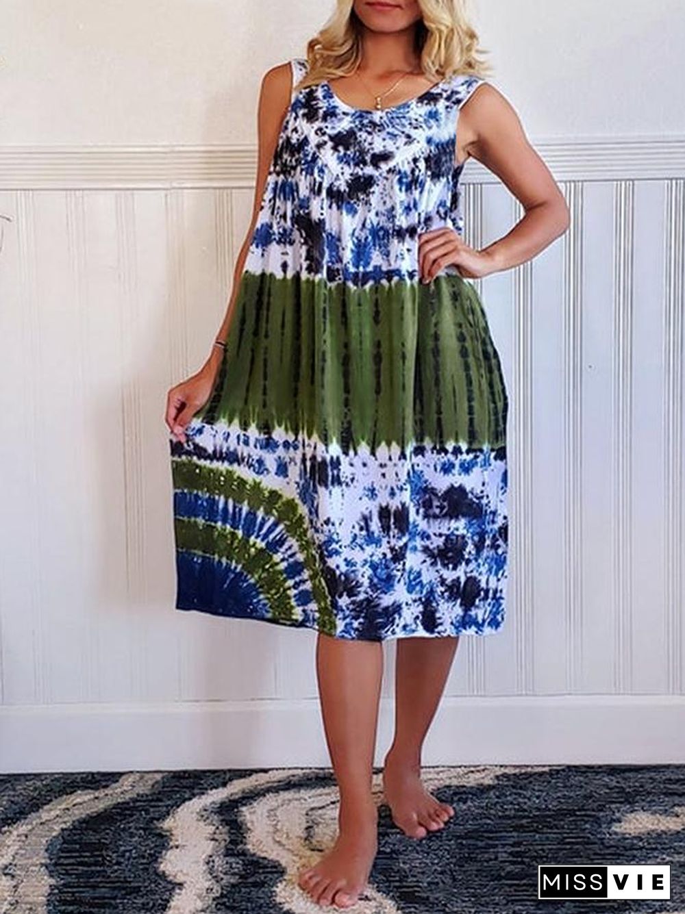 Women's Printed Scoop Neck Sleeveless Midi Dress