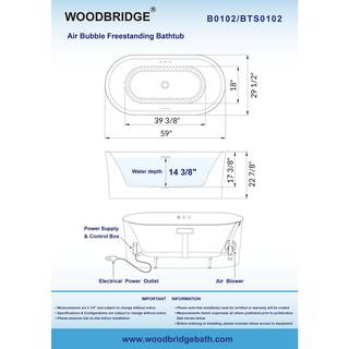 WOODBRIDGE 59 in. Acrylic Flatbottom Double Ended Air Bath Bathtub with Matte Black Overflow and Drain Included in White HBT6092