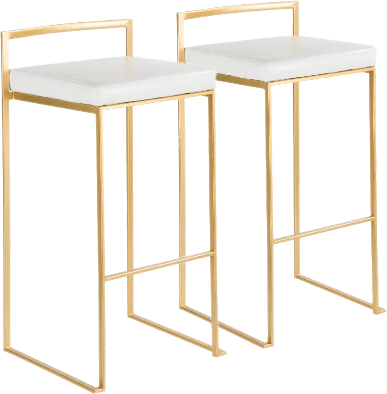 Fuji Gold and White Bar Stool with Low Back， Set of 2