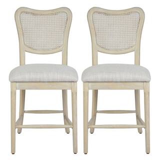 Homy Casa Eikki 46.3 in. Light Grey Brushed Natural Rattan Back Solid Wood Frame Counter Barstool with Line Fabric Seat (Set of 2) EIKKI MIDDLE BAR GREY