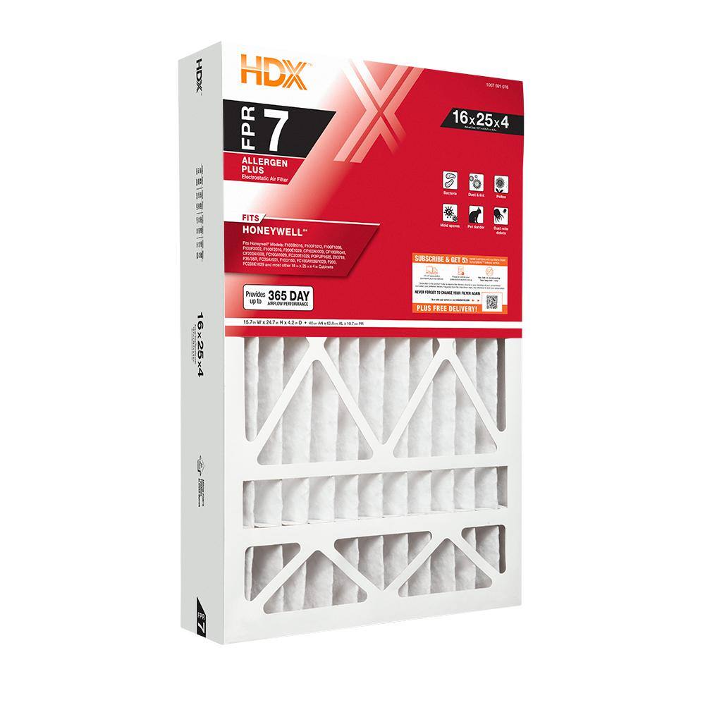 HDX 16 in. x 25 in. x 4 in. Honeywell Replacement Pleated Air Filter FPR 7 HDX-HW1625-11-3