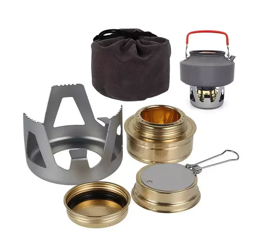 LARIBON Colorful camping alcohol stove set simple cooker  aluminum alloy backpacking cooking stove with lid cookware