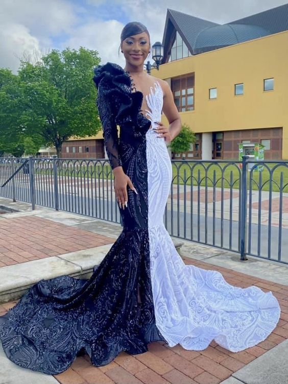 Mix Color Mermaid Prom Dress Sequins Long
