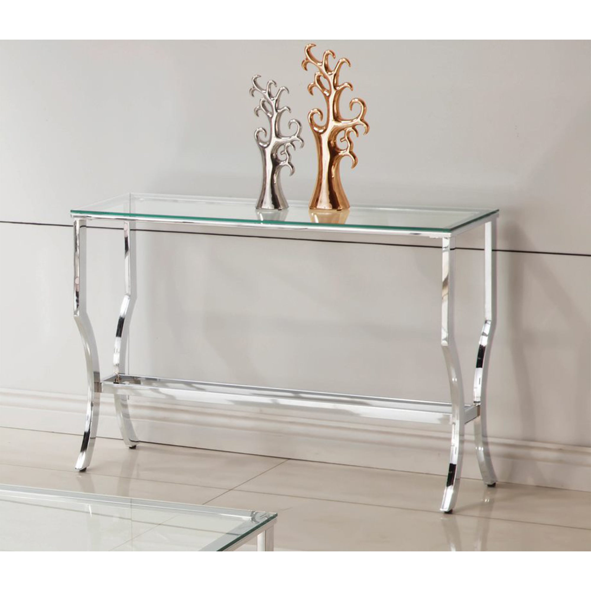 Coaster Home Furniture Essence Rectangular Sofa Table w/ Mirrored Shelf (Used)