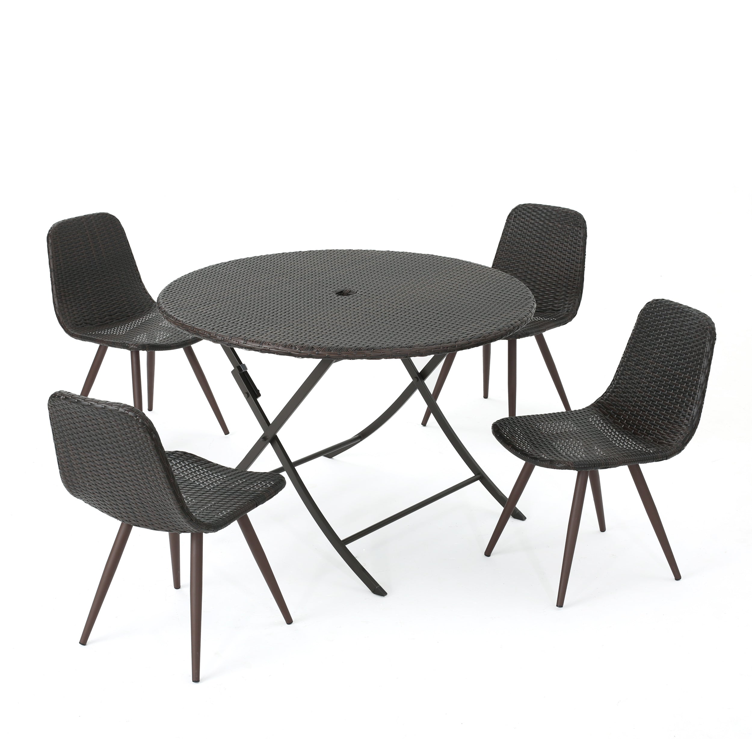 Judith Caleb Outdoor 5 Piece Multi-brown Wicker Dining Set with Foldable Table