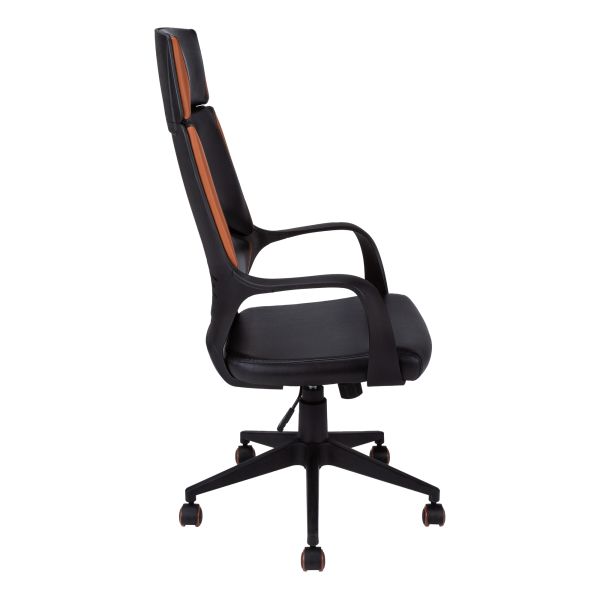 Office Chair， Adjustable Height， Swivel， Ergonomic， Armrests， Computer Desk， Work， Black And Brown Leather Look， Black Metal， Contemporary， Modern