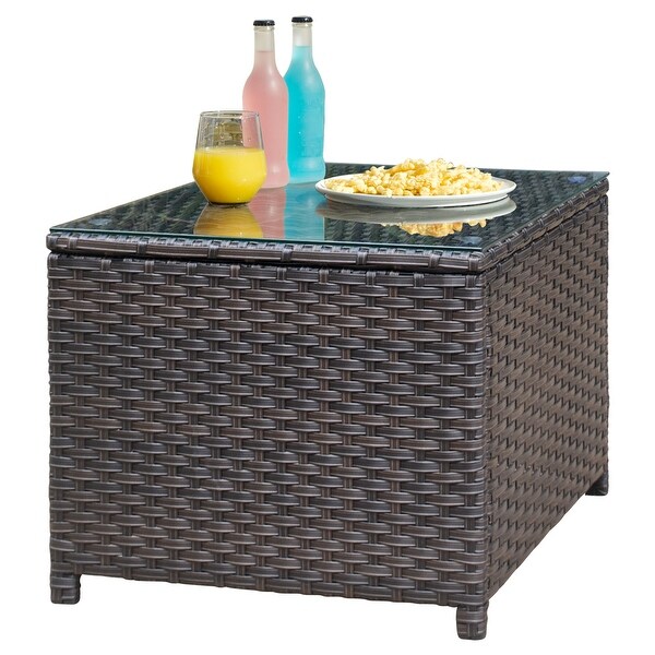 XIZZI Outdoor Rattan Wicker Coffee Table with Glass Top