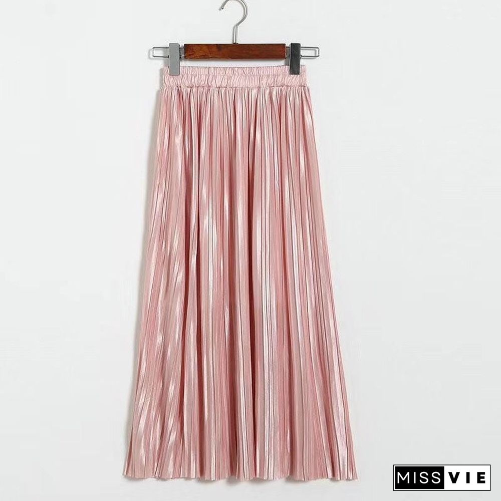 Classic Flowy Chiffon Pleated Midi Skirt Long Length