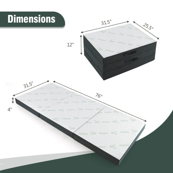 Costway 74695381 76 x 31 x 4 Inch Tri Folding Foam...