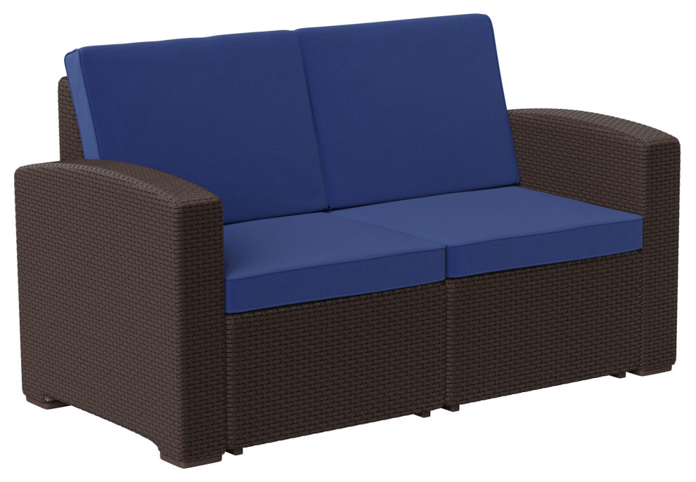 Chocolate/Navy Rattan Loveseat   Transitional   Outdoor Loveseats   by PARMA HOME  Houzz