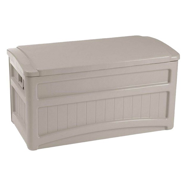 Suncast 73 Gallon Outdoor Patio Deck Storage Organization Box Taupe 2 Pack