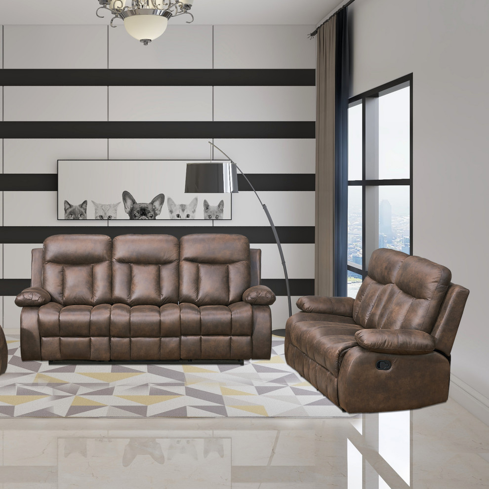 Betsy Furniture 2 Piece Microfiber Reclining Living Room Set  Brown   Contemporary   Living Room Furniture Sets   by Vanity Art LLC  Houzz