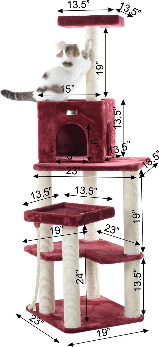 Armarkat 69-in Faux Fur Covered Houseand Cat Tree， Burgundy