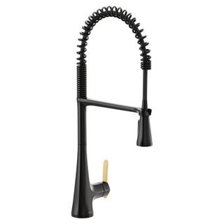 MOEN Sinema Single-Handle Pre-Rinse Spring Pulldown Sprayer Kitchen Faucet with Power Clean in Matte Black S5235BL