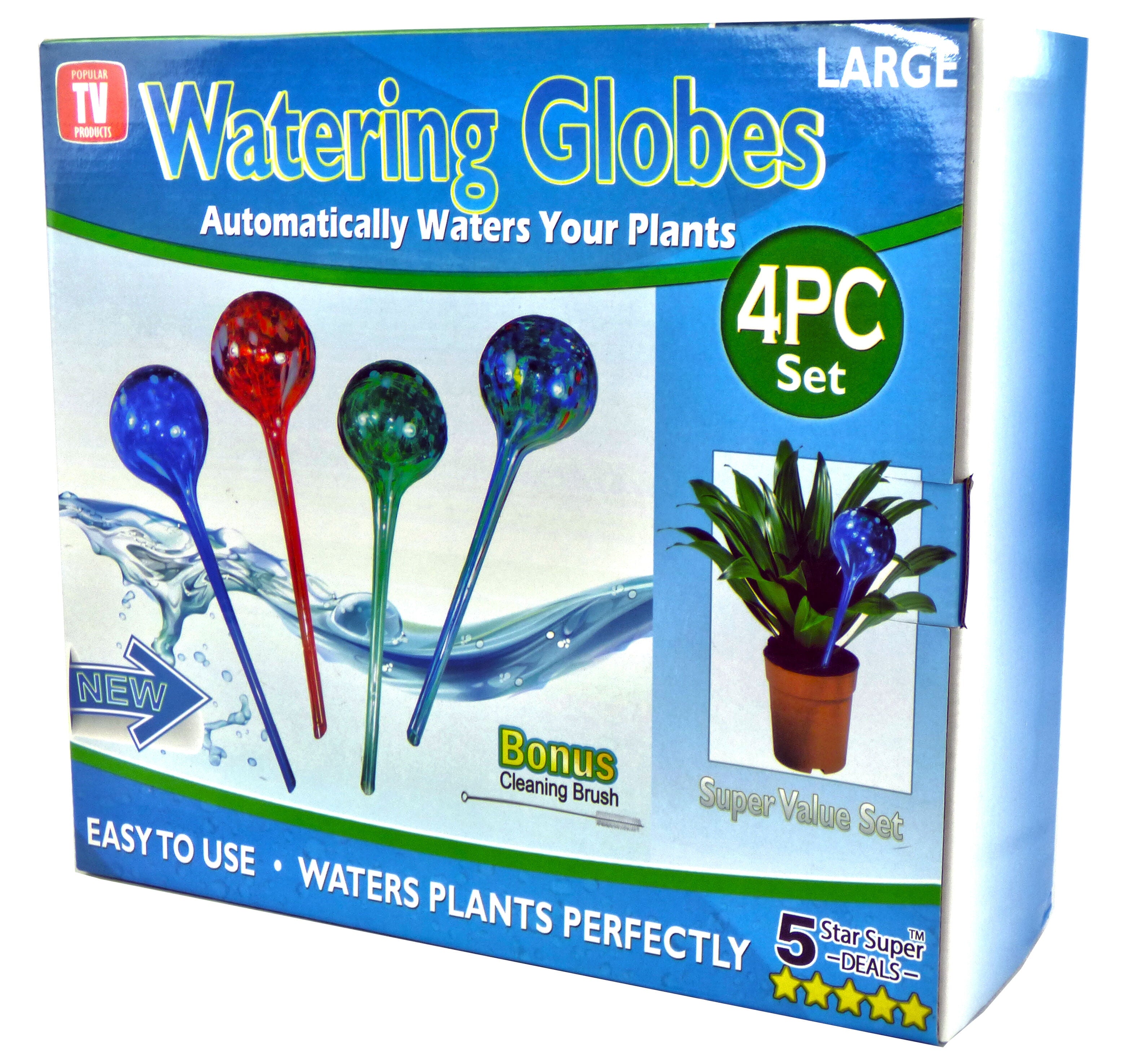 4pc Large Aqua Plant Watering Globes - Automatic Self Drip Watering Plant Glass Ball Bulbs - Indoor Outdoor Use - Perfect Potted Flowers, Houseplants, Herbs - Or While Out On Vacation As Seen TV