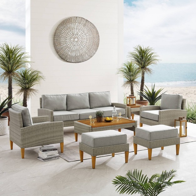 Capella 7pc Outdoor Wicker Sofa Set Gray Crosley