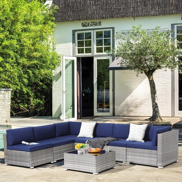 Wicker/ Steel 7piece Outdoor Cushioned Sectional Sofa Set