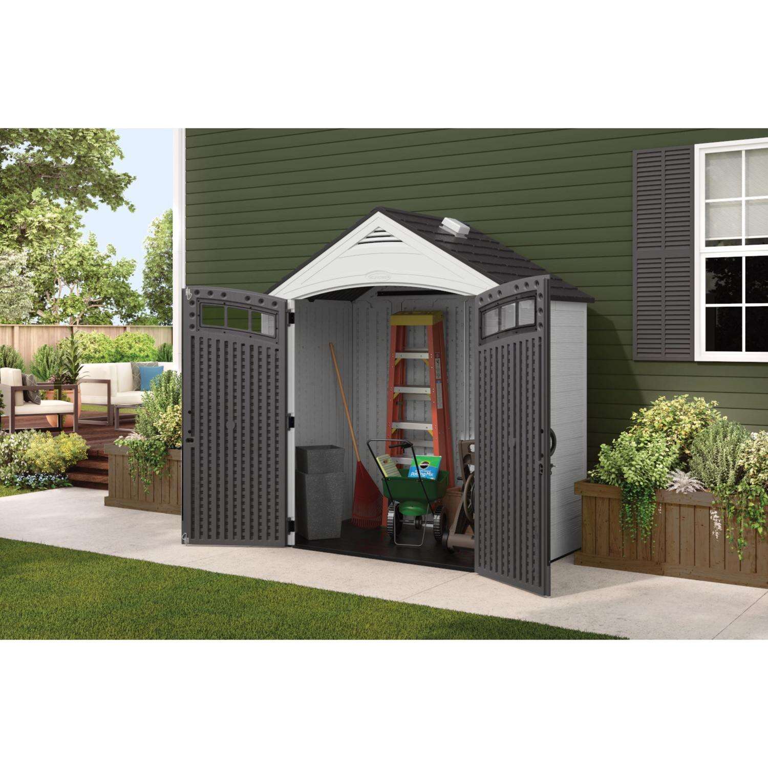 Suncast Vista 7 ft. x 4 ft. Resin Vertical Peak Storage Shed with Floor Kit