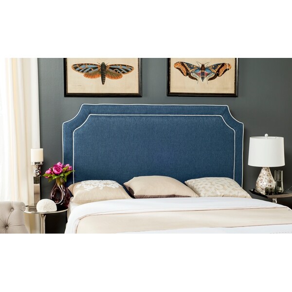 SAFAVIEH Dane Denim Blue/ White Piping Upholstered Headboard (Queen) - - 11098739